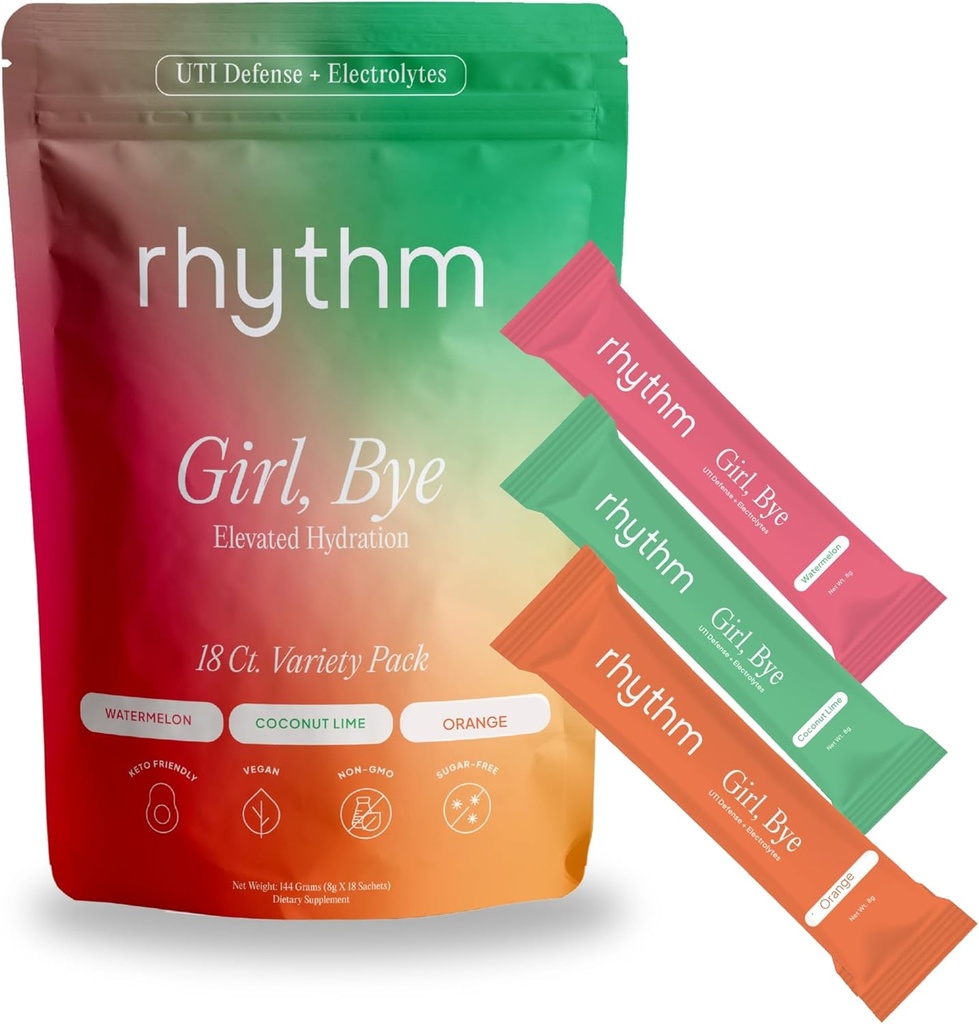 Rytm Girl, Bye Fast- Acting 18 ct. Tropical- Flavored Keto UTI Relief & Defense + Szybkie nawodnienie Picie Tract Health Mix 124; pH Balansowanie 124; Trening i Intimacy 124; Podstawowe przerywane post