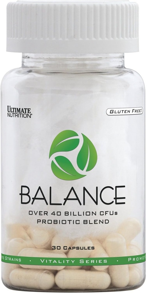 Ultimate Nutrition Balance Probiotic dla kobiet i mężczyzn - 40 Miliard CFU 9 Szczepy, 30 Kapsułki wegetariańskie, Promotes Aktywność przeciwutleniająca, Gluten Free, Non-GMO, 30 Day Supply