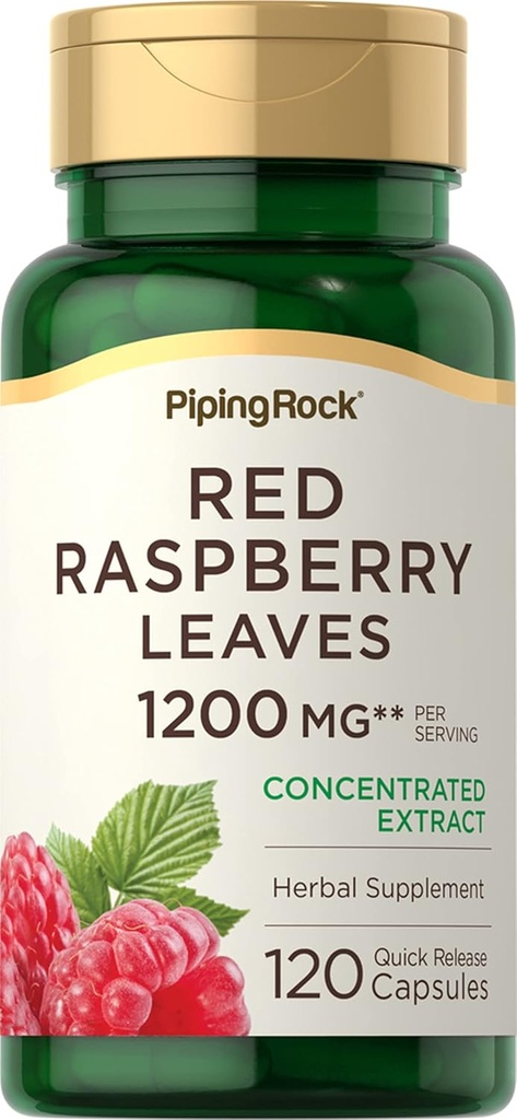 Piping Rock Red Raspberry Leaf Kapsułki 124; 1200mg 124; 120 Pigułki 124; Koncentrat liści ekstrakt 124; Nie GMO, Gluten