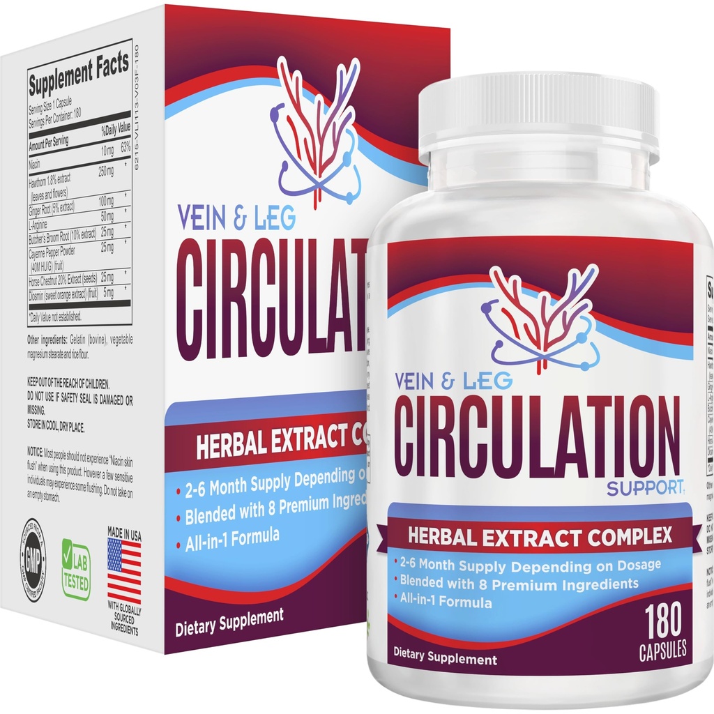 2- Miesiąc: Vein & Leg Circulation Supplement (All- in-1) Wsparcie zdrowotne z 8 Aktywne składniki 124; Blood Circulation Booster Formuła 124; Nogi & Wein Suplementy 124; 60- Day Bulk Supply 124; 180 Kapsułki