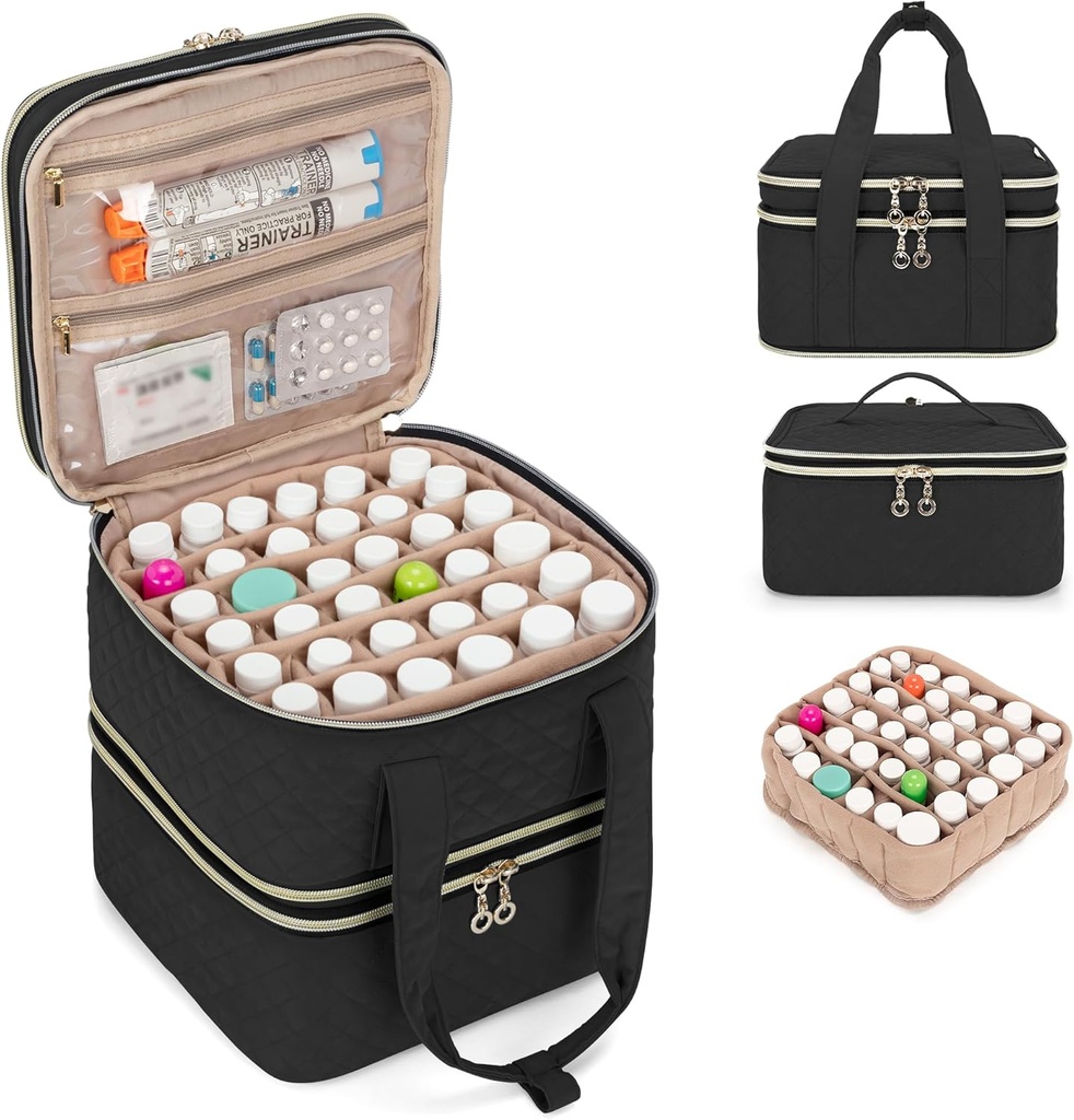 Bagaż do przechowywania butelek z filtrem Yarwo, 3 layers Medicine Travel Case Puste z Demountable Design i Dividers for Pills, Eliksiry, Witaminy i awaryjne pierwszej pomocy Dostawy, Czarny (PATENT DESIGN)