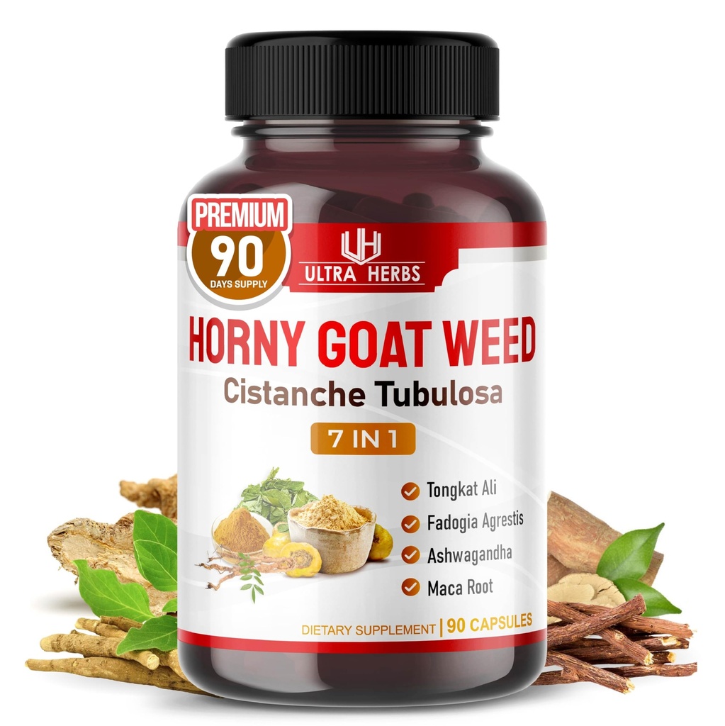 Ultra Horny Goat Weed Tongkat Ali Maca Root Tribulus - Zwiększenie energii, Stamina & Performance z Fadogia Ashwagandha Ginseng L- Arginina (90 Count (Pack of 1))