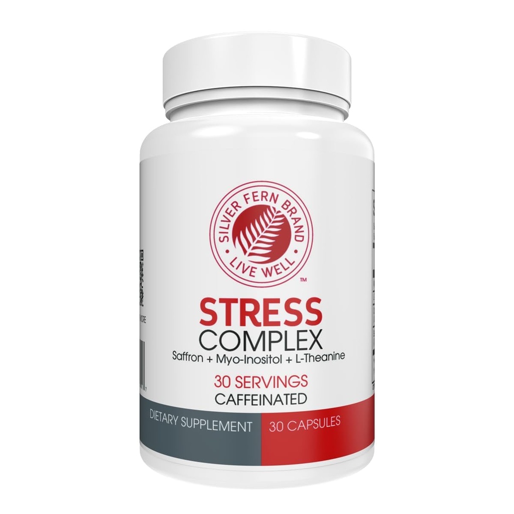 Silver Fern Stress Complex Supplement - z kofeiną - Sleep, Worry, Mood & More - z Saffron Supplements, L-Theanine Supplement i Myo- inositol - Natural Stress Relief Supplements - 30 Servings