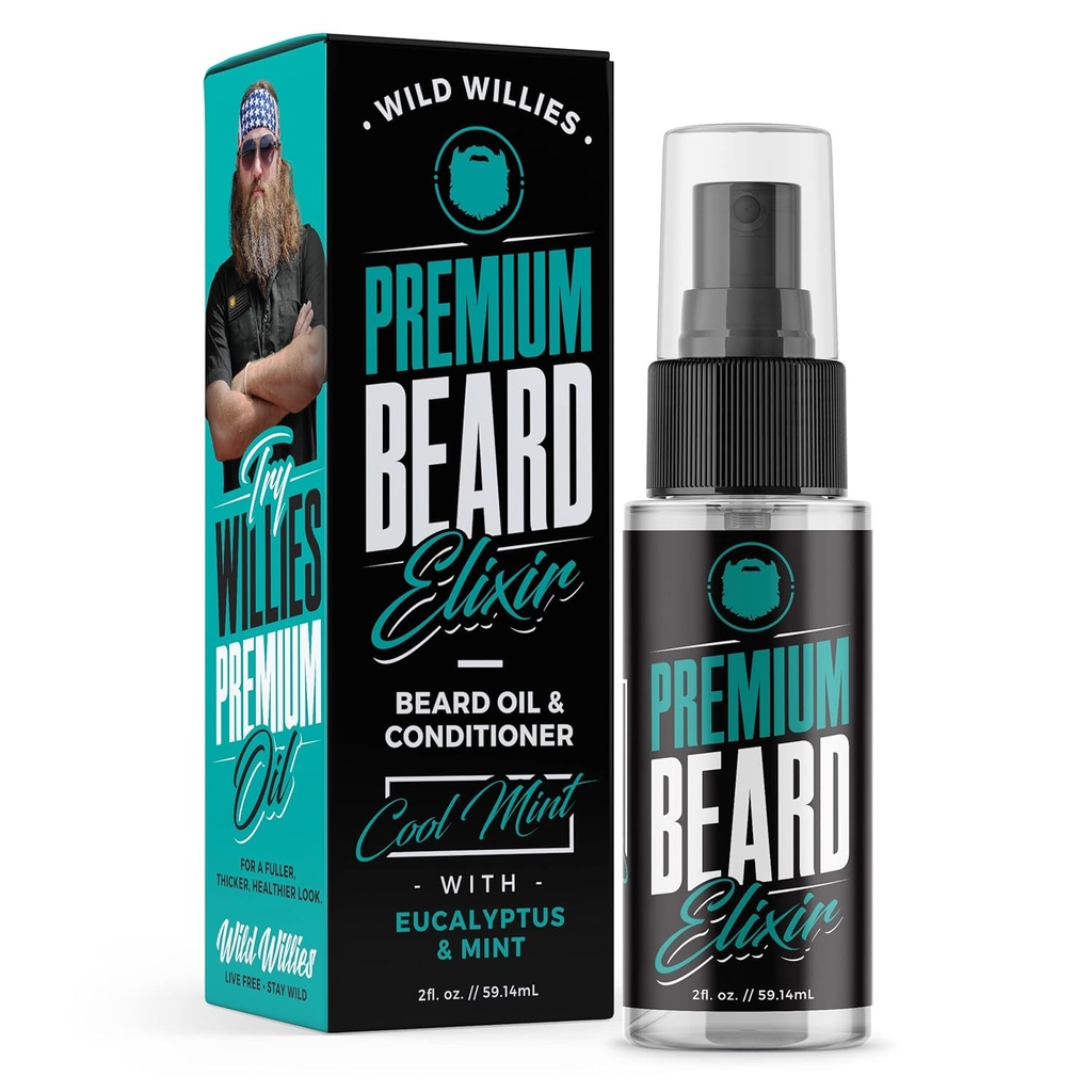Dzikie Willies Premium Oil Beard & Conditioner Naturalny, Składniki organiczne Promuj szybki wzrost broda, Usuwa Itch & Dandruff - Deep Softener Leczenie Restores Moisture - 2 Oz, Cool Mint Scent
