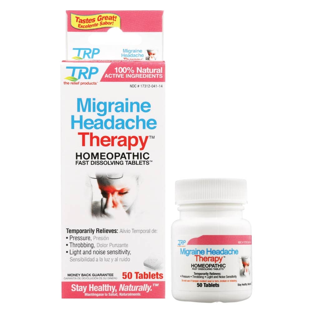 The Relief Products Migrane Headache Therapy - 100% Natural Active Ingredients - Koi Throbbing, Pressure, Light Sensitivity, Migraines - Szybko rozpuszczalne tabletki - 50ct