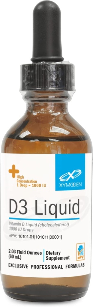 XYMOGEN D3 Liquid - Liquid Witamina D Drops with Witamina D3 do wspierania zdrowia immunologicznego, Bone + Heart Health - 1000 IU VIT D per drop - Mikro- Emulsja do zwiększonej absorpcji (2.03 oz / 1500 Servings)