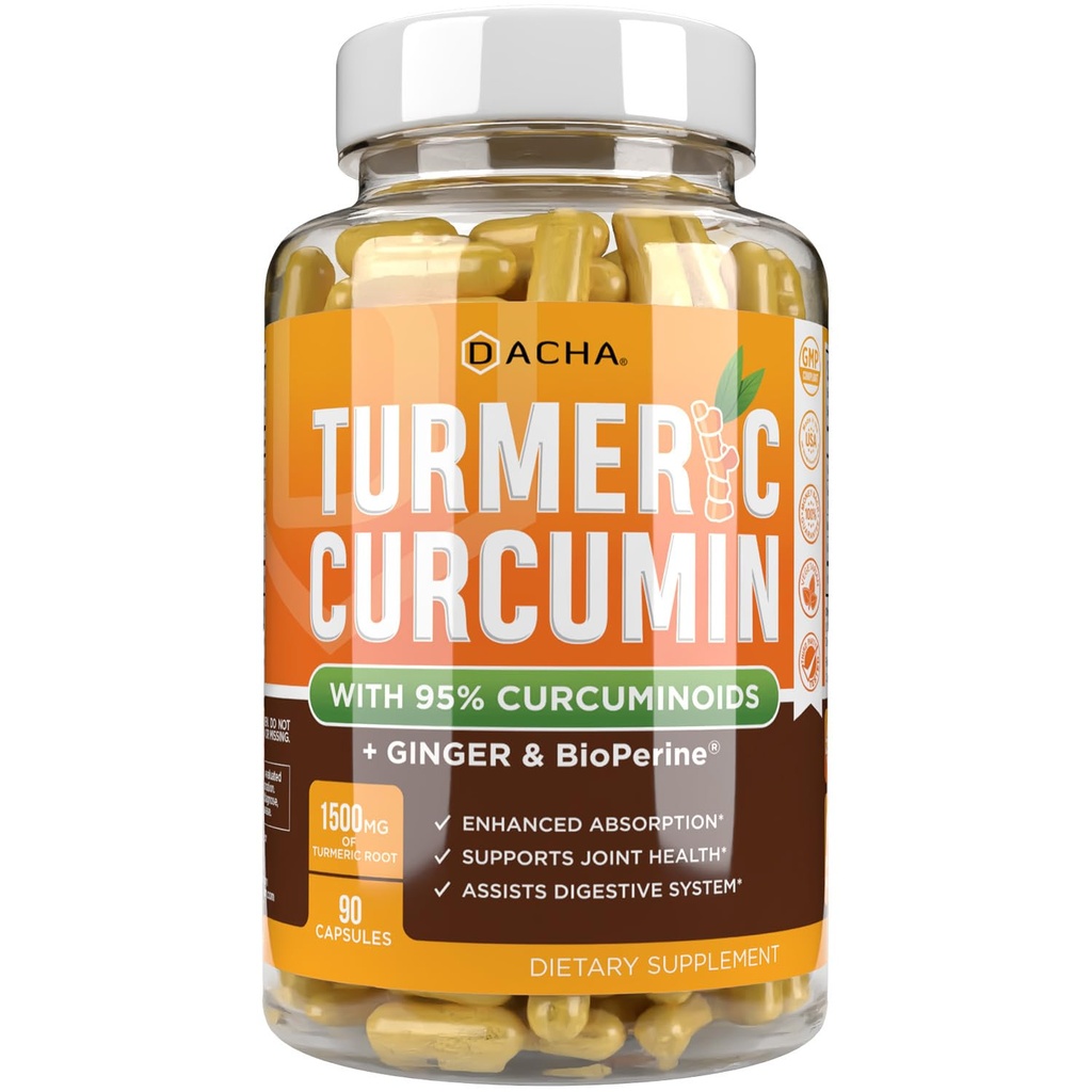 DACHA Tumeric Curcumin Supplement - 2250mg Joint Supplements Turmeric with Black Pepper Ginger 95% Kurkuminoidy kapsułki