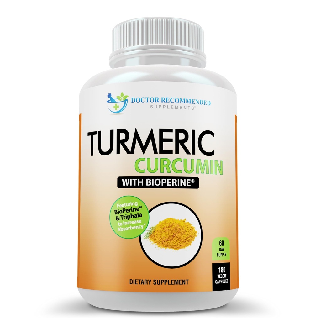 Kurkumina kurkuminowa Suplement - 2250mg / d - Kapsle wegetariańskie - 95% Kurkuminoidy z ekstraktem z czarnego pieprzu (Bioperine) - 750mg Kapsułki - 100% Organic - Najmocniejszy Turmeric (180 Count)