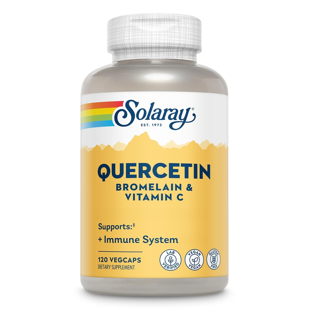 SOLARAY Quercetin z bromelainą i witaminą C - Suplement wsparcia immunologicznego - Kompleks Przeciwutleniaczy i Zdrowia Serca z Quercetin 500mg i 1235mg VIT C - Vegan, 60- Day Guarantee, 60 Serv, 120 VegCaps