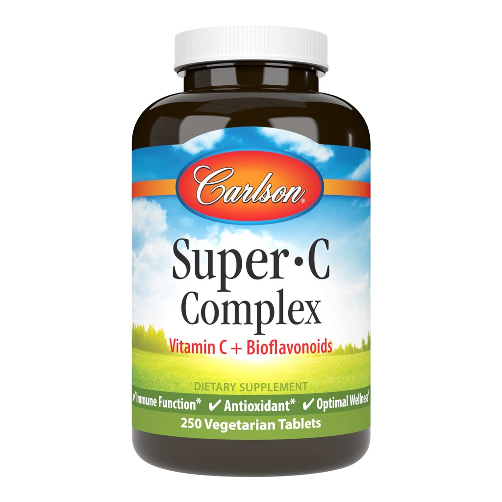 Carlson - kompleks super- C, witamina C + bioflawonoidy, funkcje immunologiczne & optymalne Wellness, przeciwutleniacz, 250 tabletek wegetariańskich