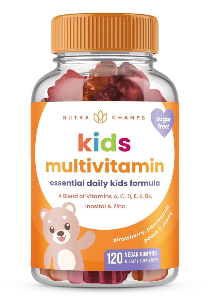 NutraChamps Kids Multivitamin Gummies Yellow 124; Sugar Free 120 Gummy Vitamin for Kids Yellow 124; Vegan & Non-GMO Yellow 124; Strawberry, Passionfruit, Peach & Cherry