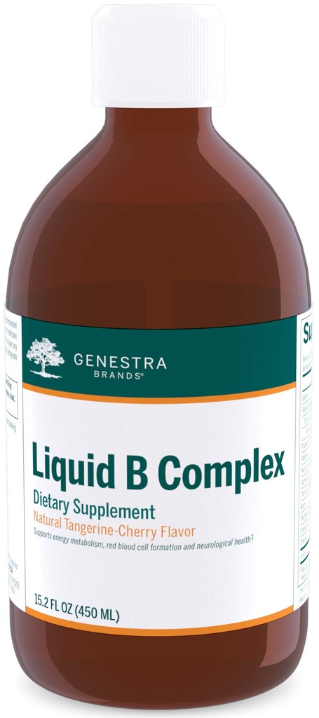 Genestra Brands Liquid B Complex Downloader 124; B- Witamina B- Kompleks do wspomagania metabolizmu energii, Formacja Czerwonej Krwinki i Neurologicznego Zdrowia 124; 15.2 fl. oz. Xel124; Natural Tangerine- Cherry Flavor