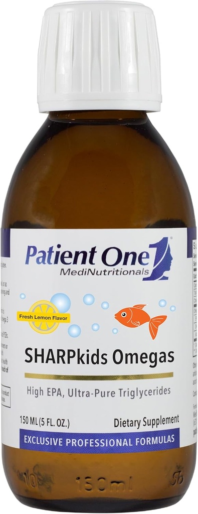 Pacjentka 1 SHARPkids Omegas Liquidity 124; Suplement do wsparcia zdrowia serca, mózgu i stawów * XI124; Wysokiej mocy Omega-3 Olej rybny 124; Lemon Flavor XI124; 5 fl oz