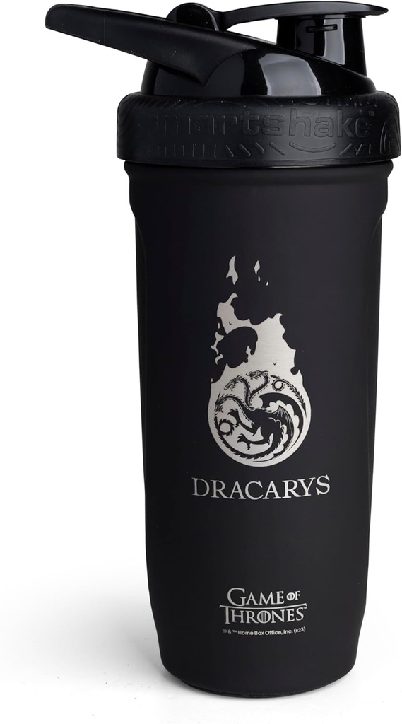 Smartshake Reforce Stainless Steel Game Of Thrones Dracarys, Butelka Shaker (900 ML / 30oz) 124; Butelka lekki opór sportowy Shaker z miękkim lid 124; Leakproof, BPA Free & DEHP Free
