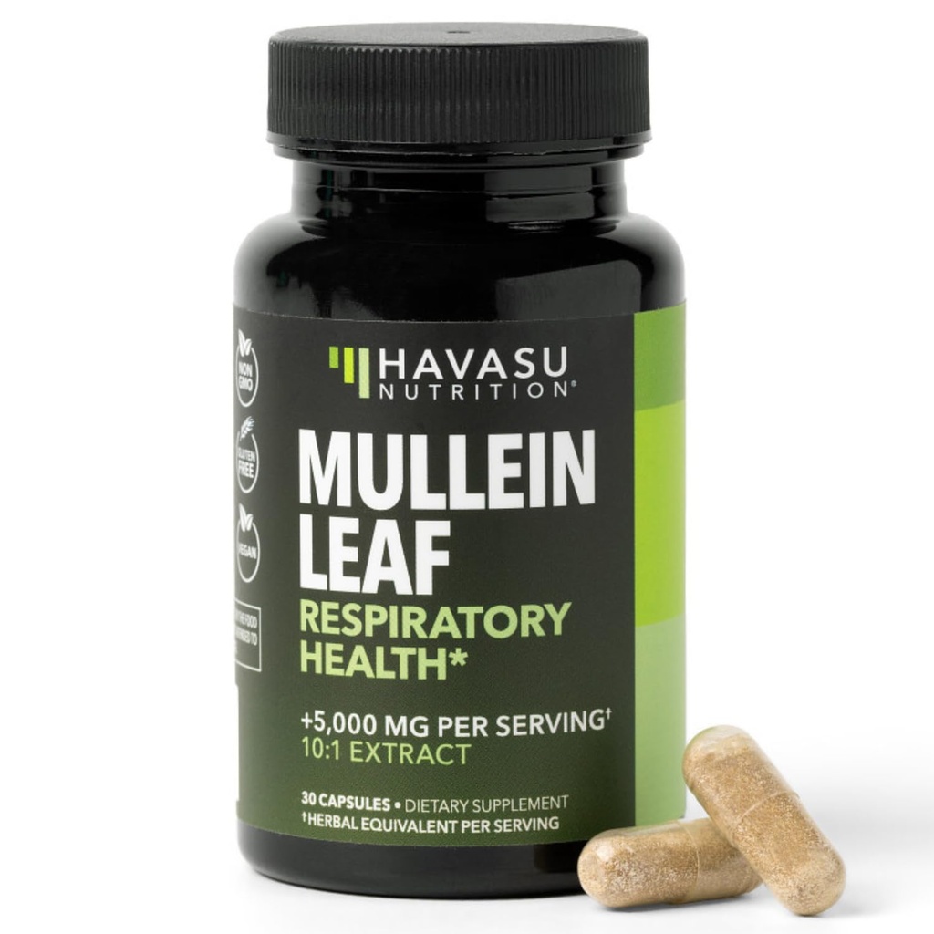 Mullein Leaf kapsułki dla zdrowia układu oddechowego - 5000mg Extract 10: 1 for Lung Support and Immune Function - 30 Count - Vegan, Non-GMO kapsułki - Herbal Supplement for Daily Wellness - 1 Month Supply