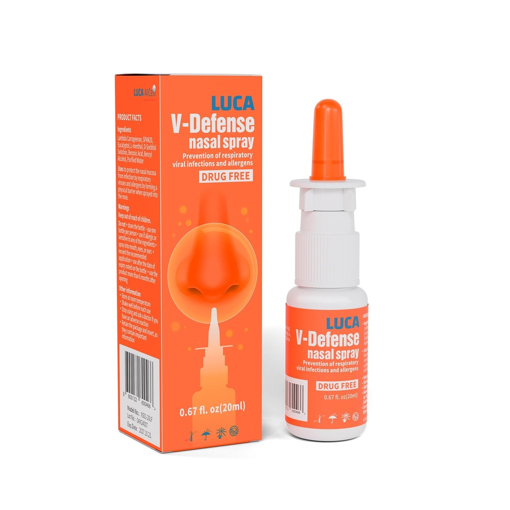 Luca V- Defense ™ Nasal Spray z Lambda Carrageenan, Menthol i Eucalyptol - Wolny od narkotyków nosacizna Relief - Moisturizes Passages i zmniejsza zanieczyszczenie Additives - 0.67 fl oz (200 sprays)