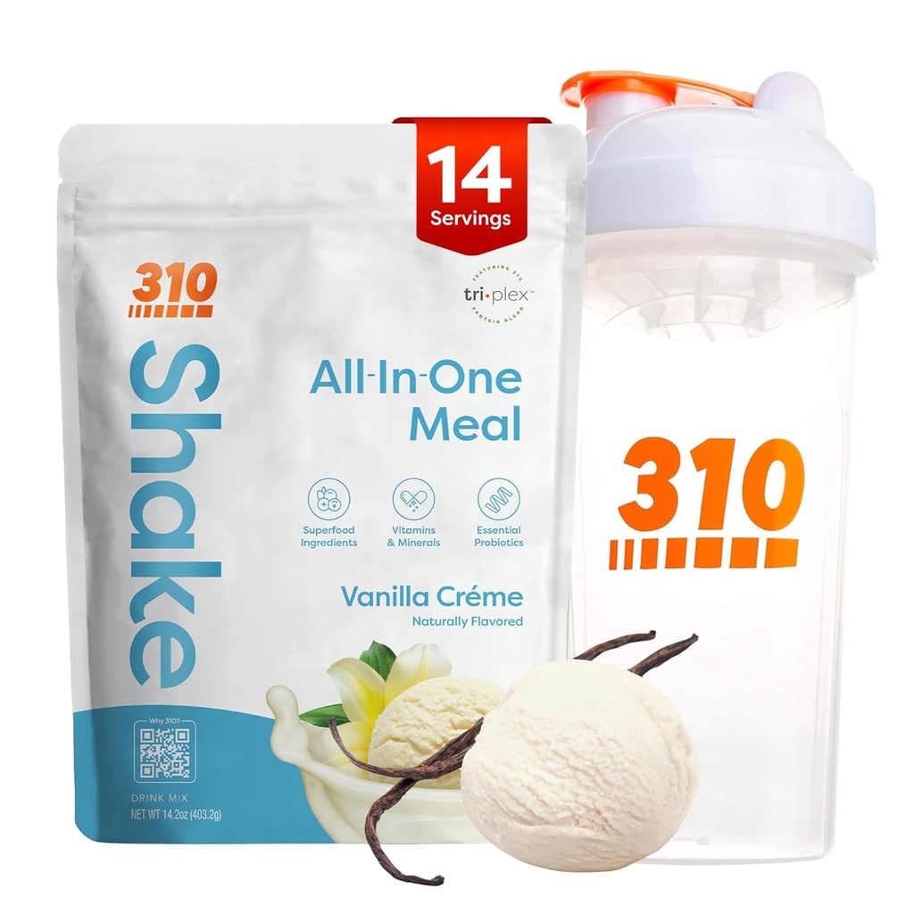 310 Nutrition All- in- One Meal Replacement Shake Powder w / Shaker Cup Starter Kit - Wysokie białko włókno bogaty Wegan Superfood Mieszanka - Sugar- Free, Keto & Paleo Friendly, Low Carb - Vanilla Creme 14 srv