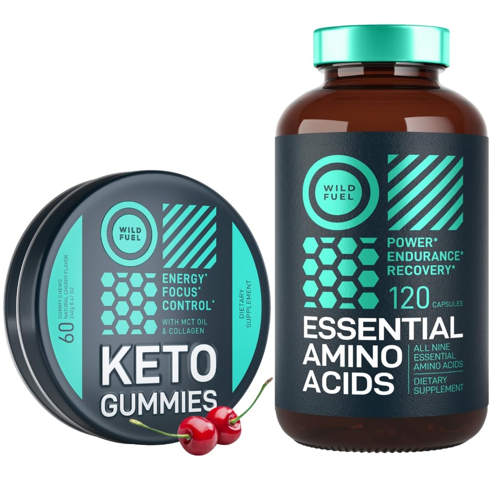 WILD Fuel Esential Amino Acid Supplement and Keto Candy MCT Oil Keto Gummies Energy, Power, and Recovery Bundle