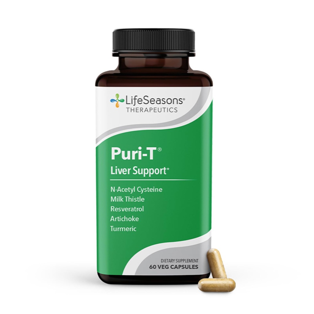 LifeSeasons Puri- T - Liver Cleanse & Detox Supplement Supplement - Resveratrol, N- Acetyl Cysteine, Milk Thistle, Artichock & Turmeric - Wspiera regenerację tkanki tłuszczowej i zdrowe Bile Flow - 60 Kapsułki