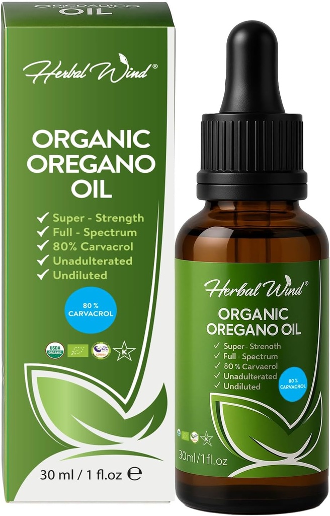Organic Oregano Oil - 1 Fl Oz (30ml), 80% Carvacrol USDA Organic Oregano Oil Liquid Drops, Concentrated Plant Based, Non-GMO, Suplementy ziołowe