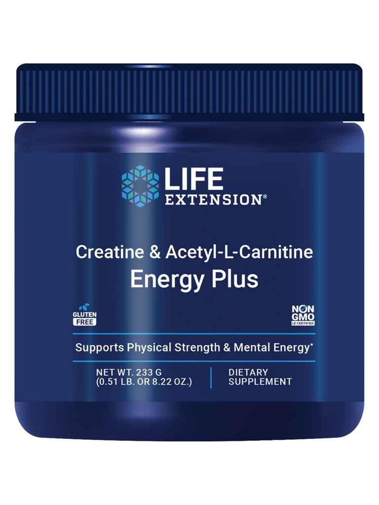 Przedłużenie życia Acetyl- L- Karnityna Energia Plus, Suplement do wsparcia energetycznego, kreatyna jednowodna, Acetyl- L- karnityna, Gluten- Free, Non-GMO, Wegetarianin, 30 Służenie