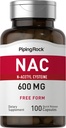 Piping Rock NAC Supplement N- Acetyl Cysteine 124; 600 mg 124; 100 Kapsułek 124; Free Form Pills Xell124; Non- GMO, Gluten Free Supplement