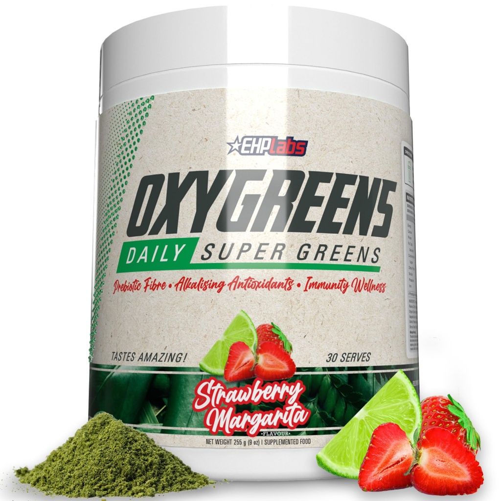 EHP Labs OxyGreens Super Zielone Proszek - Spirulina & Chlorella Superfood, Zielony Sok Proszek & Zielony Suplementy z włókna prebiotycznego, Przeciwutleniacze i Immunitet Wsparcie, 30 Serves (Truskawka. Data urodzenia: 15.1.1956