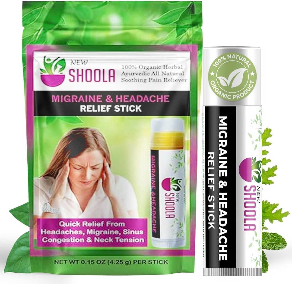 Migrena Relief i ból głowy Relief Balm Stick Roll On - 100% Organic Herbal Balm - Szybka ulga od bólu głowy, Migrena, Stuffy Zator nosa, Napięcie szyi - Brak skutków ubocznych Vapor Rub