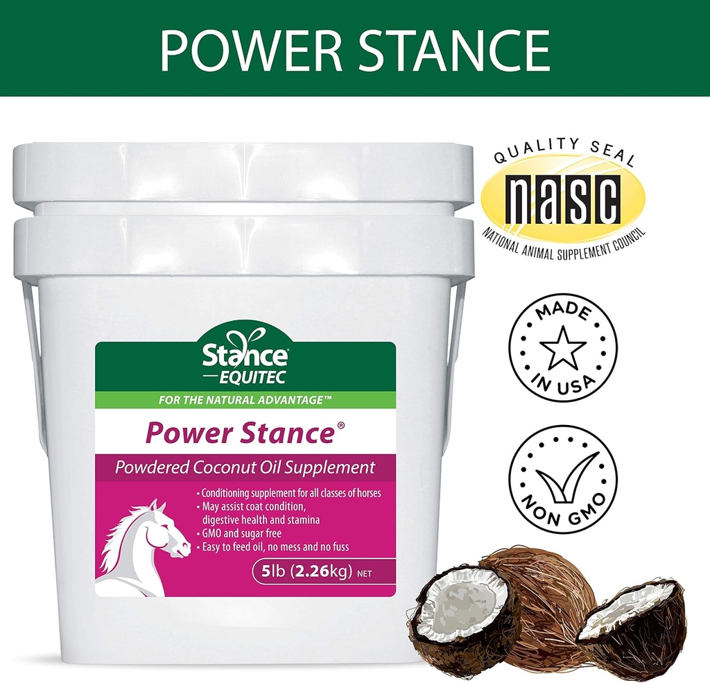 Power Stance sproszkowany olej kokosowy Koń Suplement - Może wspierać Coat Stan, Digestive Health i Stamina, GMO & Sugar Free - 5 lb