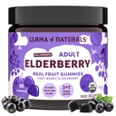 Lama Naturals Gummies Elderberry dla dorosłych, Wegan, Organiczny suplement wsparcia immunologicznego z witaminą C i cynku, Prawdziwe owoce Gummy Witaminy dla odporności, Chewable, Nie Dodano trzciny cukrowej, 90 Ct