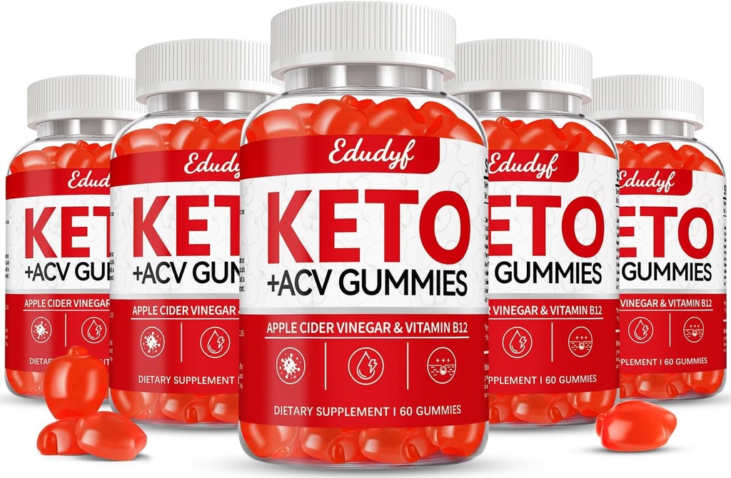 Keto ACV Gummies, Gluten & Sugar Free Apple Cydr Suplement Ocet dla mężczyzn i kobiet - 300 Gummies (1500 mg- 5 Pack)