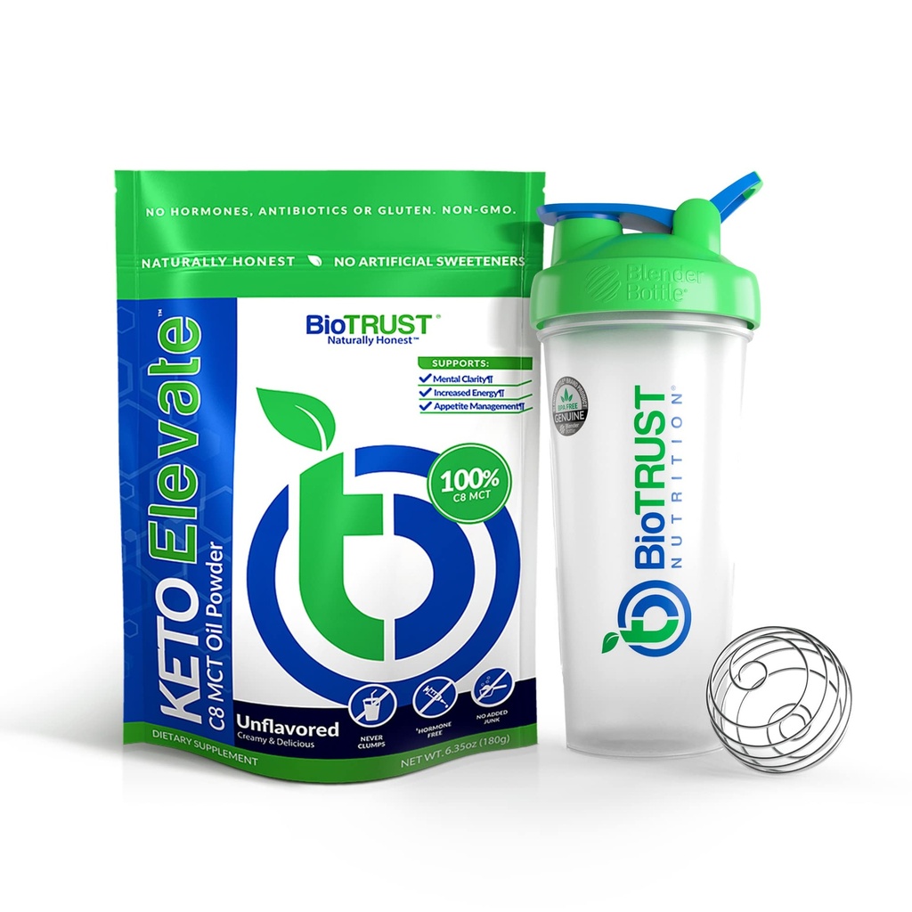 BioTrust Keto Zwiększenie Pure C8 MCT Oil Powder (Unflavored) BlenderBottle Bundle