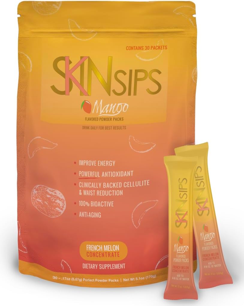 Skin Health & Energy Boost Drink Mix- Bez cukru, BEZ (TM), Przeciwutleniacze z francuskiego Melon Koncentrat, Na Go Stick Packs, Mango, 10 Pack