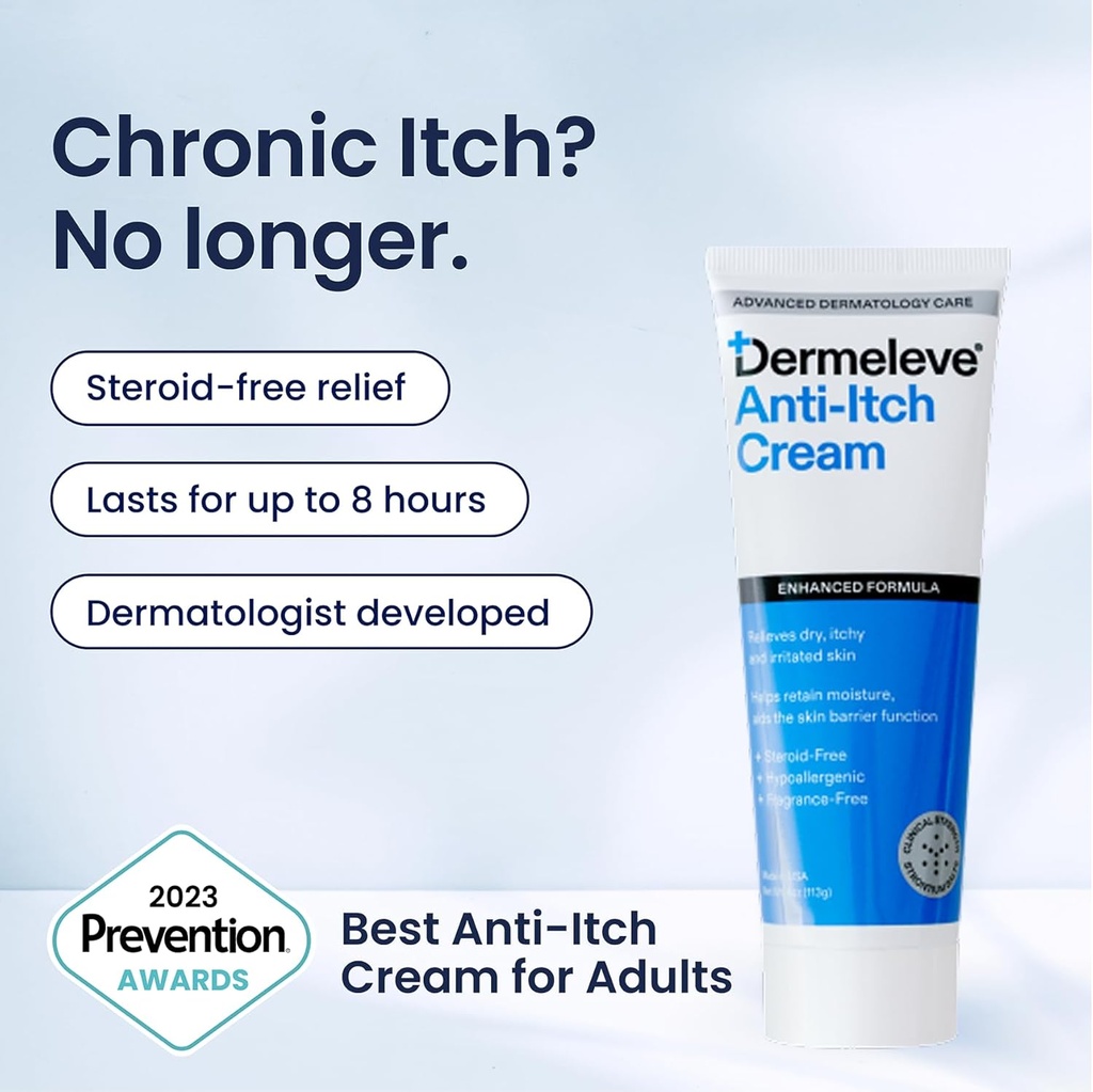 Dermeleve Back Bundle of Steroid Free Anti- Itch Cream Extra Strength 4 oz + Back Applicator (2 Produkty) 124; Łuszczyca, Łysienie skórne, Wysypka wirusowa, Neuropatia (Nerve) Itch, Alergia, Hives