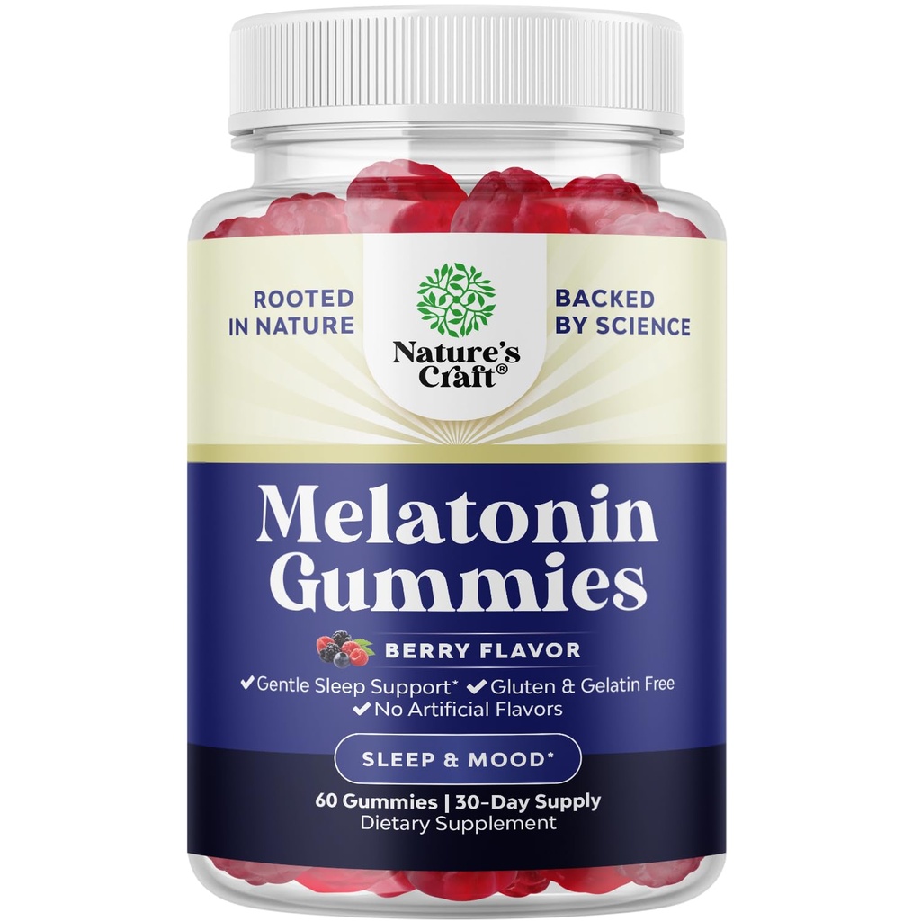 Melatonina 5mg Natural - Żelatyna Wolne i Halal Melatonina Gummies 5 mg Suplement do snu dla dorosłych - Berry Sleep Gummies dla dorosłych Upadek Asleep szybciej z naturalnych aromatów i kolorów 60ct