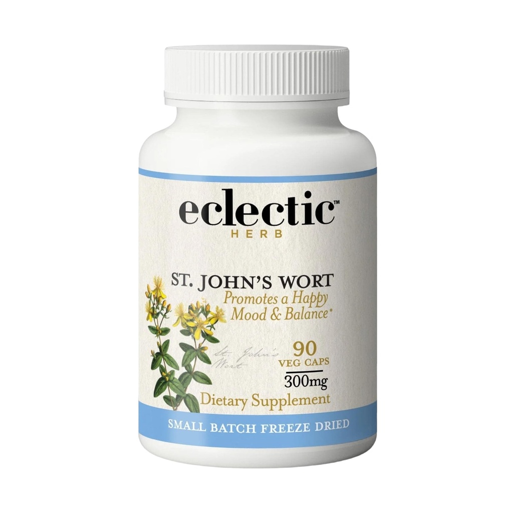 Eclectic Institute Raw Fresh Freeze- Suszony Non-GMO St. John 's Wort 124; Herbal Health Supplement, Promotes a Pozytywny nastrój 124; 90 CT