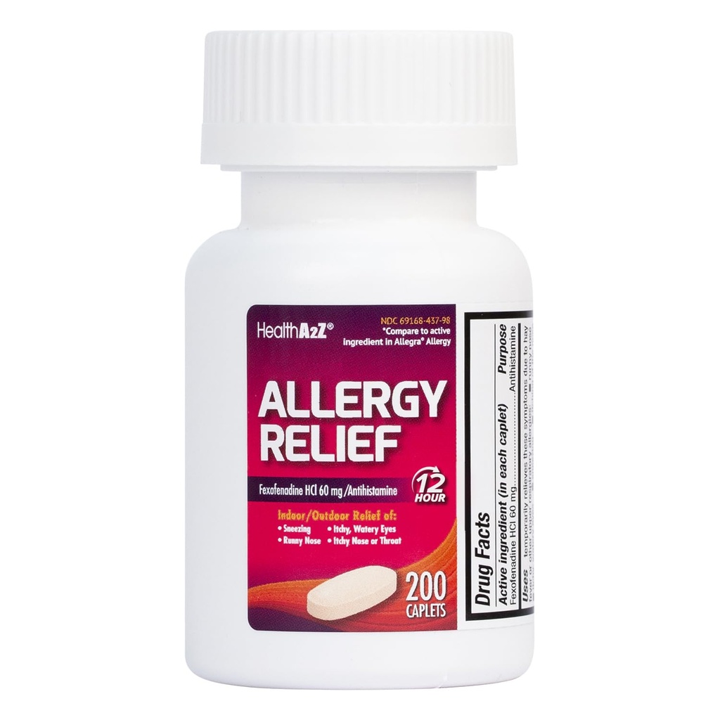 HealthA2Z ® Fexofenadyna Hydrochloride 60mg < 124; 12- godzinna przeciwhistaminowa dla ulgi alergicznej 124; (200 liter (opakowanie po 1))
