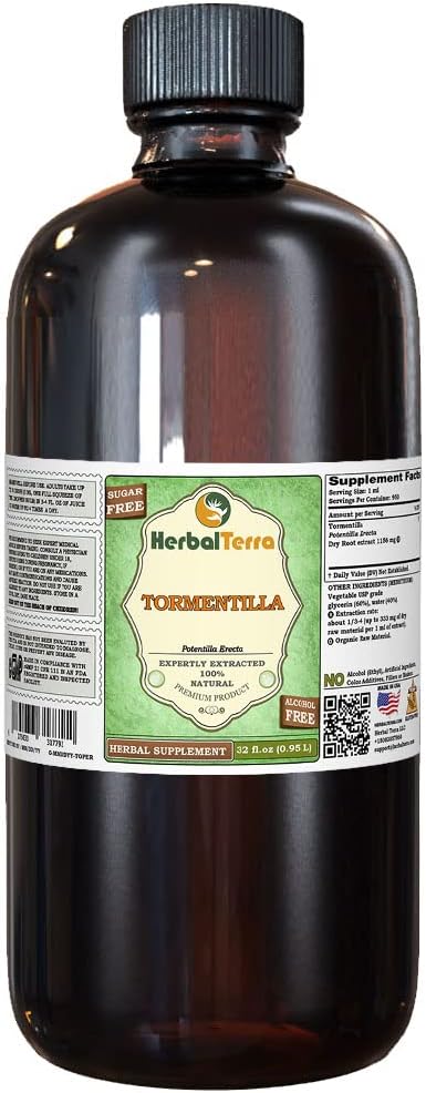 Tormentilla (Potentilla erecta) Gliceinit, Suszony Korzeń Bezalkoholowy ekstrakt płynny (Nazwa marki: HerbalTerra, Proudly Made in USA) 32 fl.oz (0,95 l)