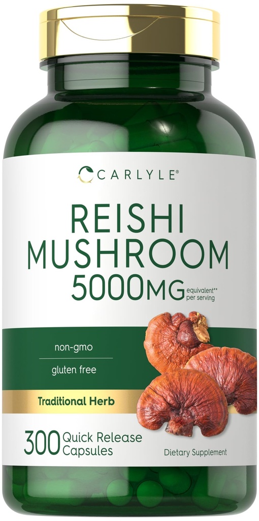 Carlyle Reishi Mushroom Supplement 5000mg gimnazjum 124; 300 Kapsułek 124; Non-GMO, Gluten Free Reishi Mushroom Extract