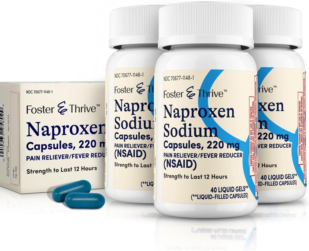 Foster & Thrive Płynne żele z Naproxen Sodu 220mg NSAID Ból Reliever Fever Reducer, 40 żele, (Opakowanie po 3)
