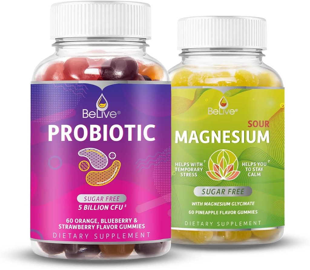 BeLive Probiotyczny i Magnezu Bundle for Digestive Health, Ogólny Gut Health, Inmune Support, Relaxation and Better Sleep