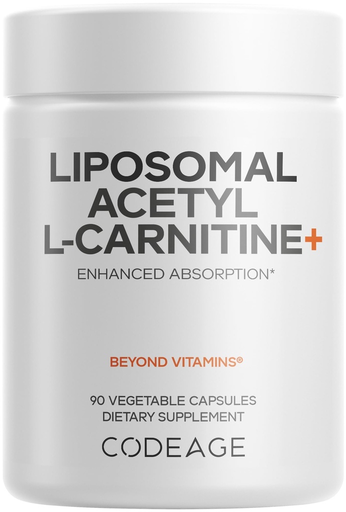 Codeage Liposomal Acetyl- L- Karnityna + Suplement - 500 mg Acetyl- L- Karnityna na Podawanie - 3- Miesiąc Dostawy, Dostawa Liposomal - Suplement Alcar - L- Karnityna - Non-GMO, Gluten- Free, 90 Kapsułki