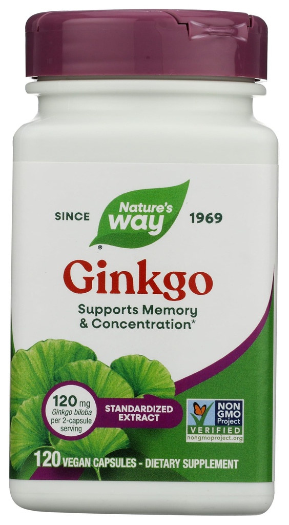 Natural 's Way Premium Extract Ginkgo, Memory and Concentration *, 120 kapsułki