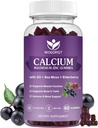 WOGORGT Magnezu Cynk Gummie z witaminą D3 - Wysoka Absorpcja Kompleks Wapnia z mech morskich, Elderberry dla kości, Mięśnie, Immune, Mood & Sleep Support, Wegan - 60 Gummies