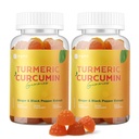 Kurkuminy kurkumy z Black Pepper 2 Pack, Turmeric i Ginger Suplement do wsparcia immunologicznego wspólnego, Gummie imbirowe bez cukru dla zapalnych Wegan