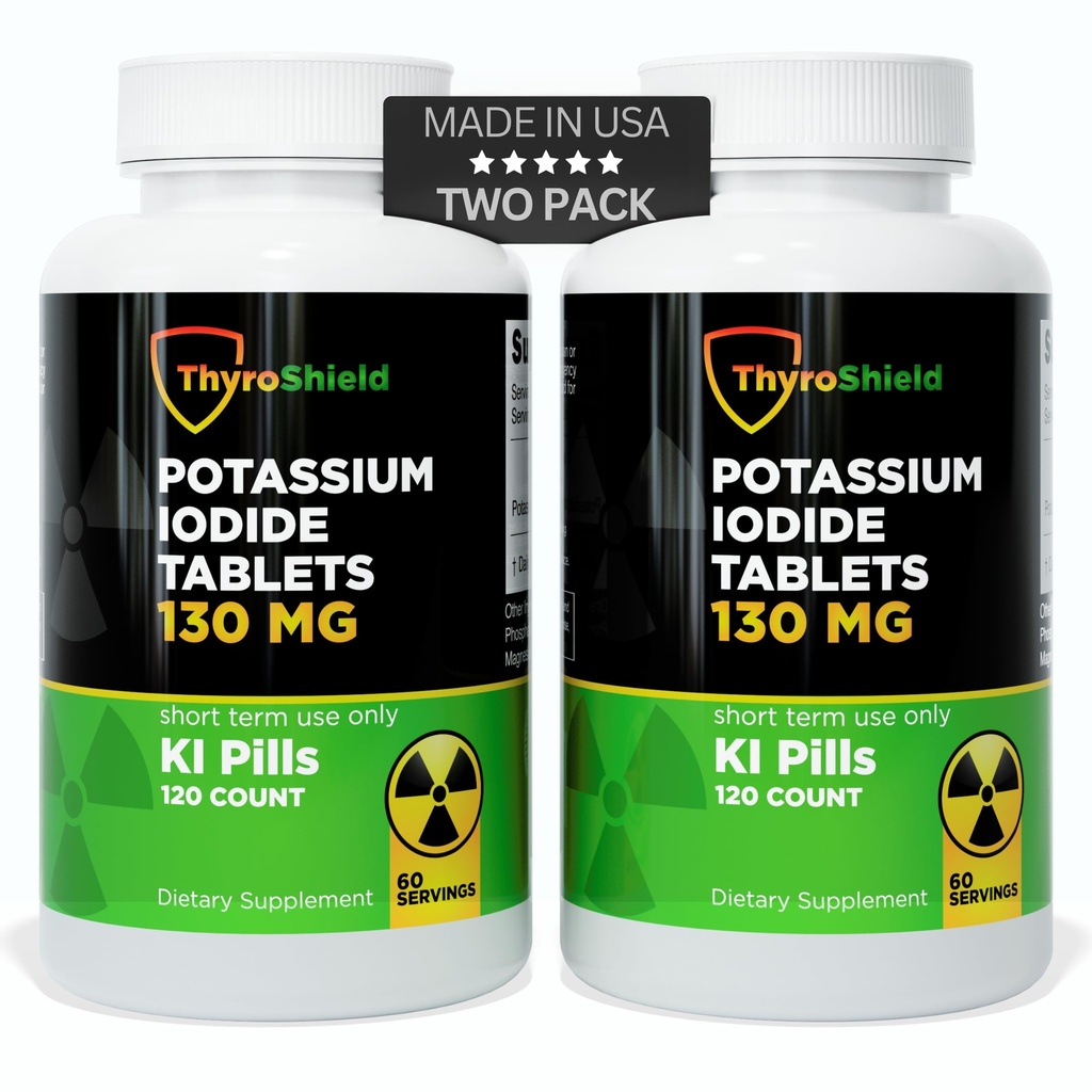 Tabletki Jodku potasu - 130mg tabletki jodu do narażenia na promieniowanie 124; USA wykonane Nuclear Fallout Pills KI Pills Yodo Naciente 120 tabletek (2 opakowania)