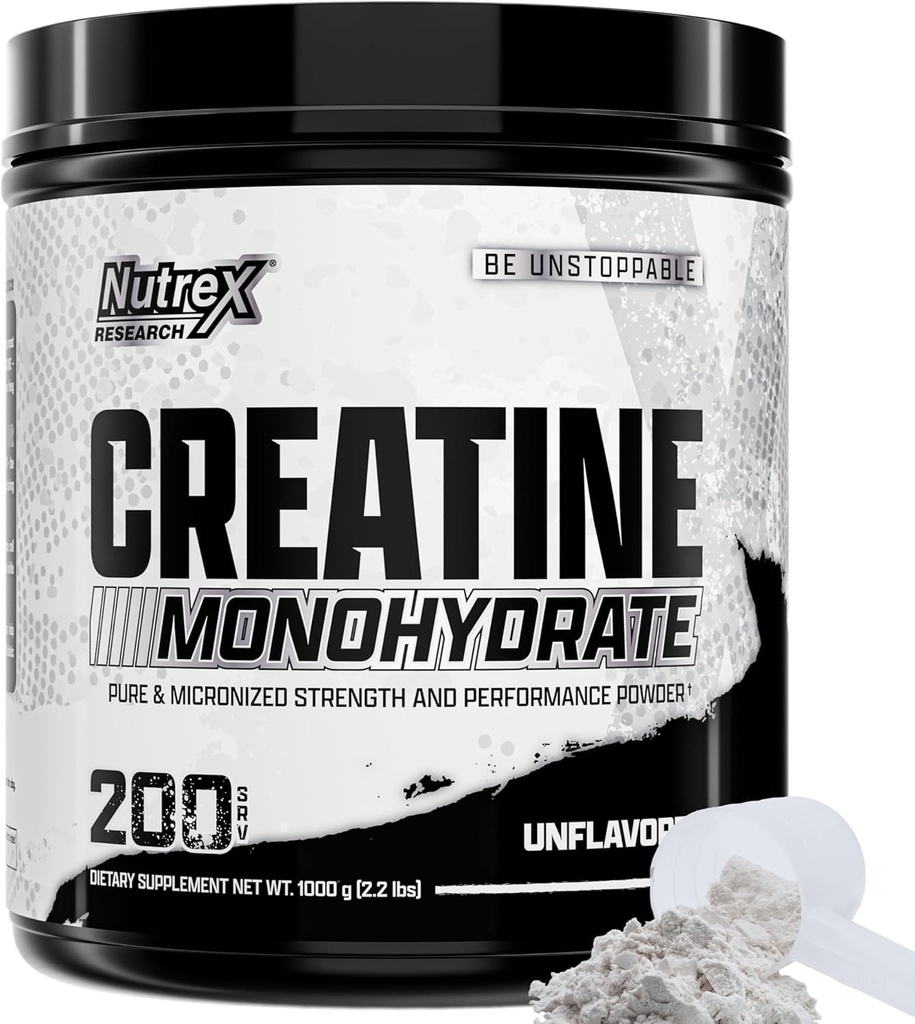 Badanie Nutrex Mikronizowany proszek krewowy - 200 Służenia (1KG) Czysty, Nieflaworyczny Monowodny Suplement do Mięśnie Zysk, Siła i Wydajność, 5G Na Serv (2.2lbs)