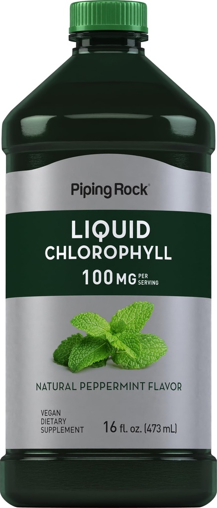 Piping Rock Liquid Chlorophyll 100mg < 124; 16 oz < 124; Mint Flavor < 124; dla kobiet & mężczyzn > 124; Wegan, Non- GMO i Gluten Free Formula