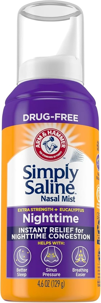 Po prostu Saline Plus Nighttime Formuła Nasal Mist, Eucalyptus, Dodatkowa siła, 4.6 fl oz - 2pc
