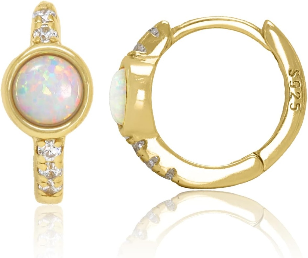 14K Złoto Plated 925 Sterling Srebrny Stworzony biały opal Huggie Hoop Kolczyki